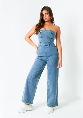 Zoey Light Blue Bandeau Denim Jumpsuit Zoey Light Blue Bandeau Denim Jumpsuit