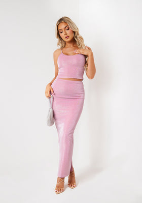 Charlie Pink Metallic Glitter Maxi Skirt