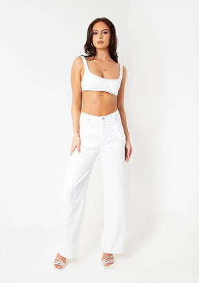 Nala White Contrast Stitch Straight Leg Trousers Nala White Contrast Stitch Straight Leg Trousers