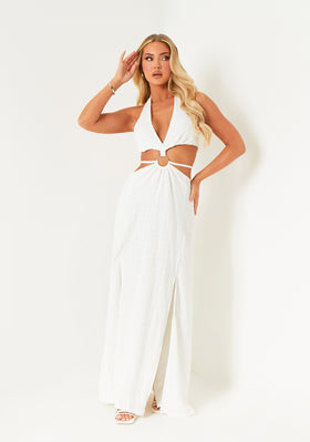 Catalina White Textured Halter Neck Cut Out Maxi Dress Catalina White Textured Halter Neck Cut Out Maxi Dress