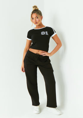 Layla Black Contrast Side Stripe Wide Leg Jogger Layla Black Contrast Side Stripe Wide Leg Jogger