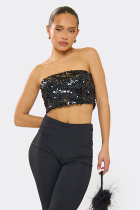 Kylie Black Disc Sequin Crop Top Kylie Black Disc Sequin Crop Top