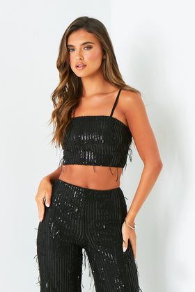 Orla Black Tassel Sequin Crop Top Orla Black Tassel Sequin Crop Top