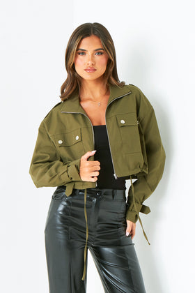 Morgan Khaki Oversized Cropped Trench Jacket Morgan Khaki Oversized Cropped Trench Jacket
