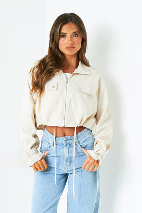 Morgan Cream Oversized Cropped Trench Jacket Morgan Cream Oversized Cropped Trench Jacket
