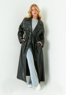 Dani Black Leather Trench Coat Dani Black Leather Trench Coat