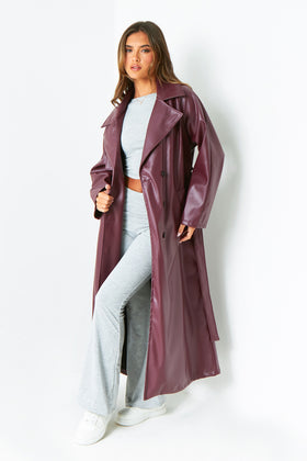 Dani Wine Leather Trench Coat Dani Wine Leather Trench Coat