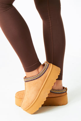 Emily Caramel Platform Faux Fur Lined Slip On Boots Emily Caramel Platform Faux Fur Lined Slip On Boots
