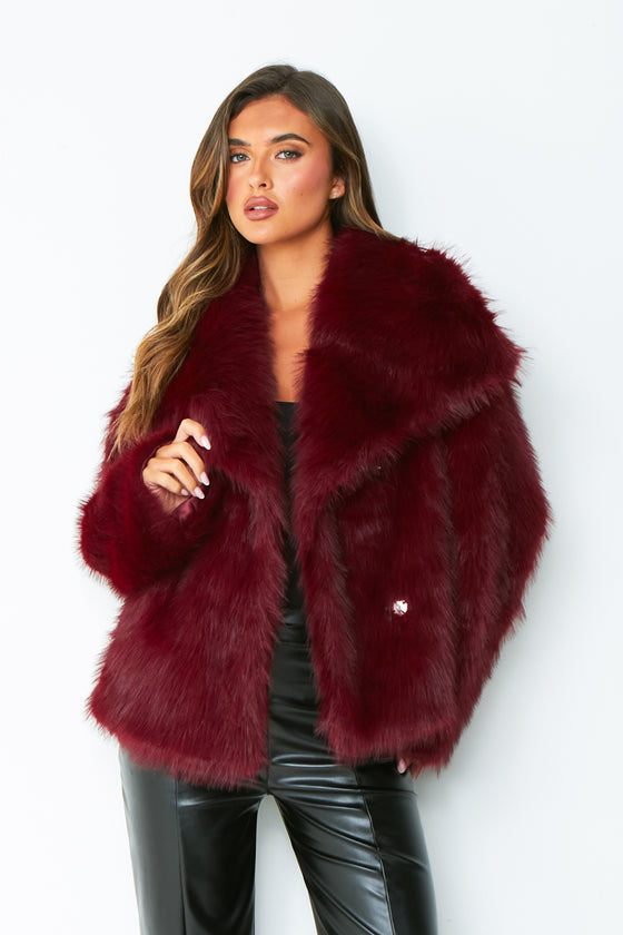Freya Wine Oversized Faux Fur Coat