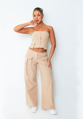 Charley Beige Woven Utility Cargo Trousers Charley Beige Woven Utility Cargo Trousers