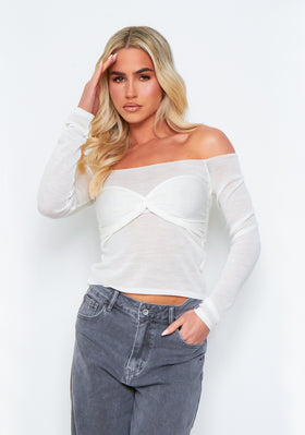 Amber Cream Relaxed Knit Overlay Bralet Jumper Amber Cream Relaxed Knit Overlay Bralet Jumper