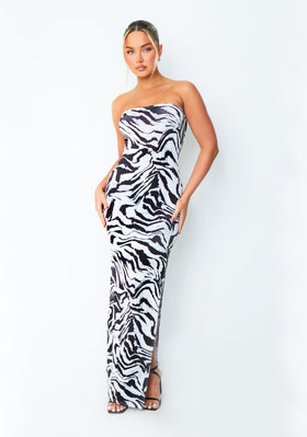 Angel Zebra Printed Bandeau Maxi Dress Angel Zebra Printed Bandeau Maxi Dress