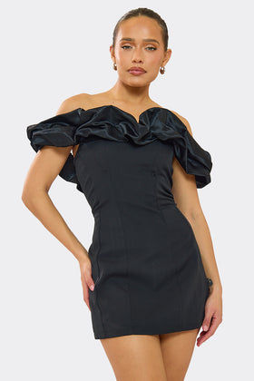 Ella Black Bardot Off Shoulder Frill Mini Dress Ella Black Bardot Off Shoulder Frill Mini Dress
