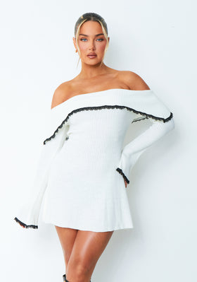 Ada White Lace Trim Fold Over Mini Dress Ada White Lace Trim Fold Over Mini Dress