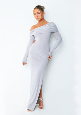 Kate Grey Off The Shoulder Fold Over Cut Out Maxi Dress Kate Grey Off The Shoulder Fold Over Cut Out Maxi Dress