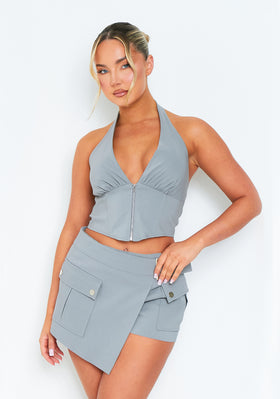 Imogen Grey Zip Corset Utility Halter Top Imogen Grey Zip Corset Utility Halter Top