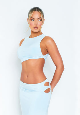 Frankie Baby Blue High Neck Racer Crop Top Frankie Baby Blue High Neck Racer Crop Top