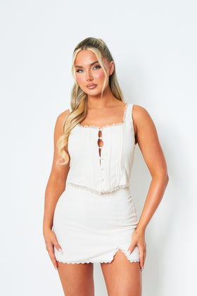 Laura Cream Button Down Sleeveless Corset Top Laura Cream Button Down Sleeveless Corset Top
