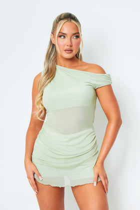 Sarah Sage One Shoulder Double Layer Mesh Mini Dress Sarah Sage One Shoulder Double Layer Mesh Mini Dress