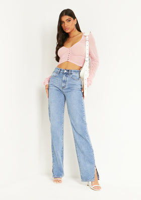 Casey Pink Mesh Button Down Cardigan Top Casey Pink Mesh Button Down Cardigan Top