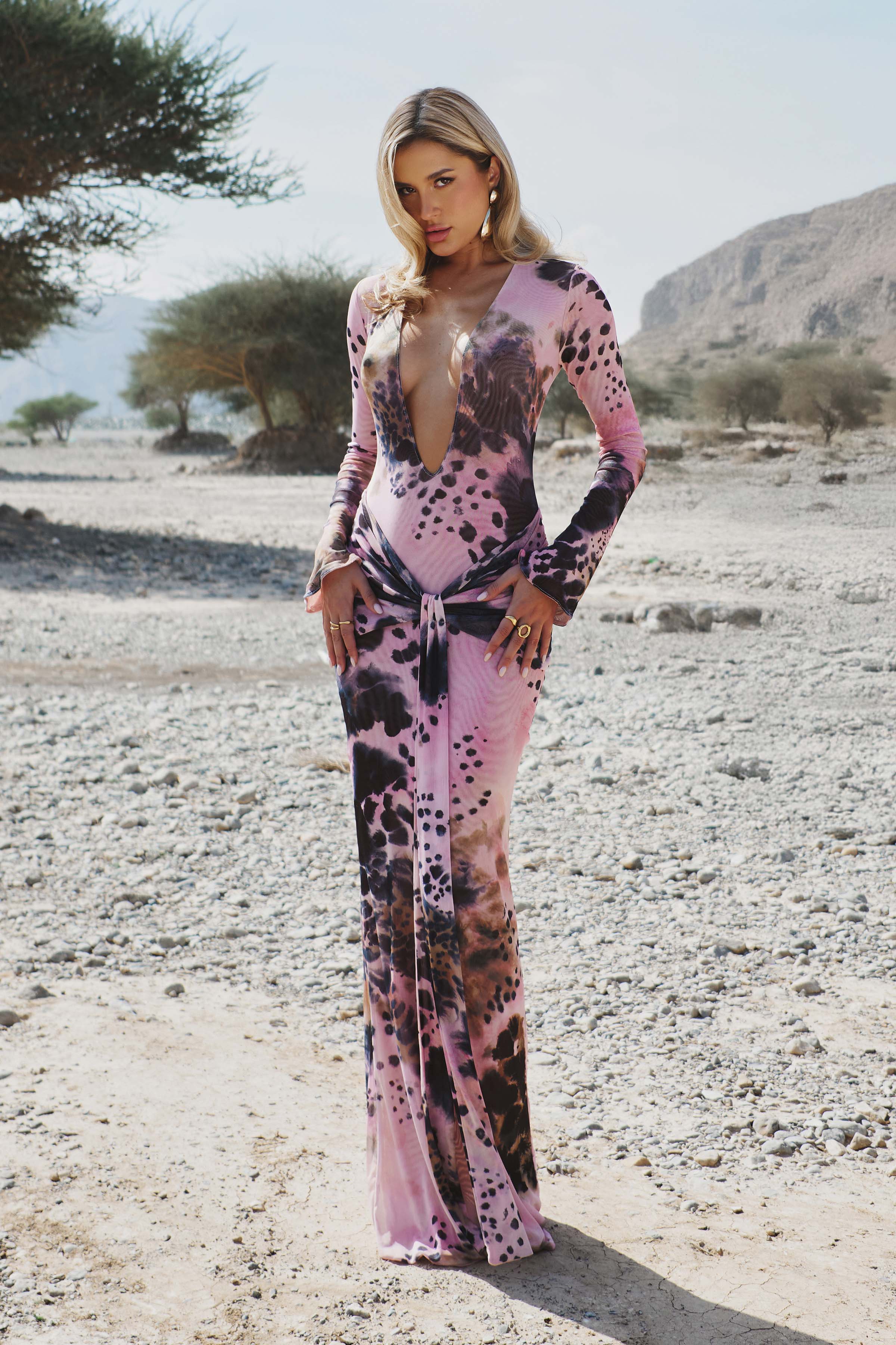 Pink Printed Drape Maxi Dress