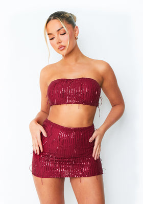 Athena Wine Tassel Sequin Bandeau Top Athena Wine Tassel Sequin Bandeau Top
