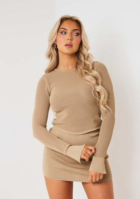 Kailin Tan Sheer Knit Flare Cuff Top Kailin Tan Sheer Knit Flare Cuff Top