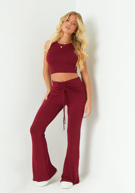 Carmen Wine Ruched Front Fold Over Trouser Carmen Wine Ruched Front Fold Over Trouser