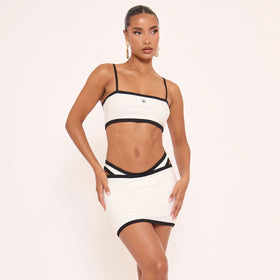 Contrast Square Neck Logo Detail Thong Bikini And Skirt 3 Piece Set In White Contrast Square Neck Logo Detail Thong Bikini And Skirt 3 Piece Set In White