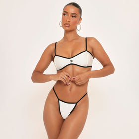 Contrast Trim Detail Logo Bikini Set In White Contrast Trim Detail Logo Bikini Set In White