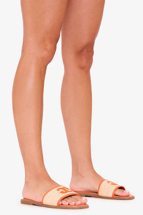 Amaya Logo Detail Flat Slider Sandal In Orange Woven Amaya Logo Detail Flat Slider Sandal In Orange Woven