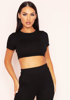 Stassie Black Capped Sleeve Crop Top Stassie Black Capped Sleeve Crop Top
