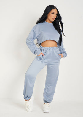 Hilma Pastel Blue Casual Loopback Joggers Hilma Pastel Blue Casual Loopback Joggers