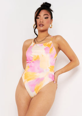 Trixie Lemon Print Strappy Plunge Bodysuit