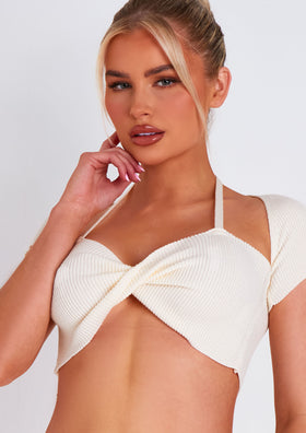 Anna Ivory Twist Front Cap Sleeve Crop Top Anna Ivory Twist Front Cap Sleeve Crop Top