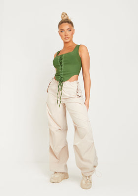 Polly Khaki Lace Up Corset Top Polly Khaki Lace Up Corset Top