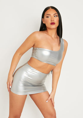 Nikita Silver Metallic One Shoulder Crop Top