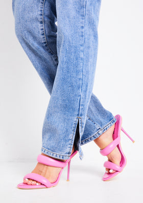 Brianna Pink Double Bubble Strap Mule Heels Brianna Pink Double Bubble Strap Mule Heels