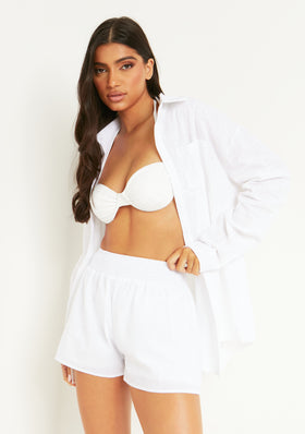 Maleah White Linen Sheered High Waist Shorts Maleah White Linen Sheered High Waist Shorts