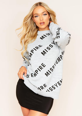 Palacida Grey Missy Empire Slogan Knitted Jumper Palacida Grey Missy Empire Slogan Knitted Jumper