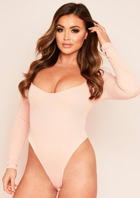Aaliyah Peach Bust Cup Bandage Rib Bodysuit Aaliyah Peach Bust Cup Bandage Rib Bodysuit
