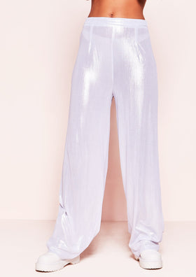 Crystal Silver Metallic Wide Leg Trousers Crystal Silver Metallic Wide Leg Trousers