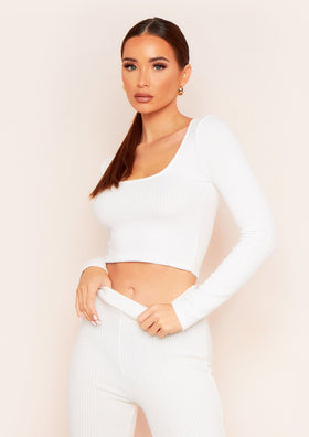 Ella Cream Brushed Rib Long Sleeve Square Neck Crop Top Ella Cream Brushed Rib Long Sleeve Square Neck Crop Top