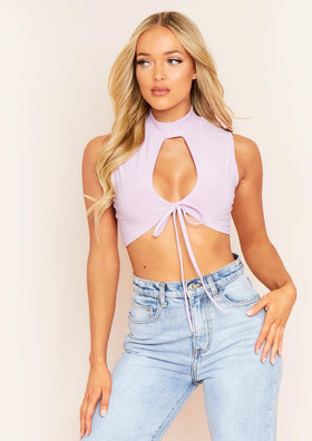 Caera Lilac Key Hole Lace Up High Neck Crop Top Caera Lilac Key Hole Lace Up High Neck Crop Top