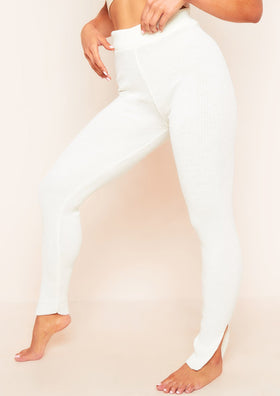 Christie Cream Ribbed Knit Side Split Leggings Christie Cream Ribbed Knit Side Split Leggings