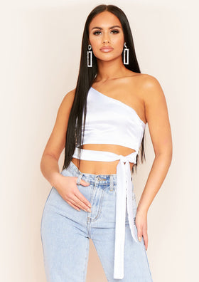 Ovidia White One Shoulder Satin Crop Top Ovidia White One Shoulder Satin Crop Top