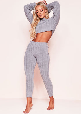 Ella Grey Knit Cropped Loungewear Set Ella Grey Knit Cropped Loungewear Set