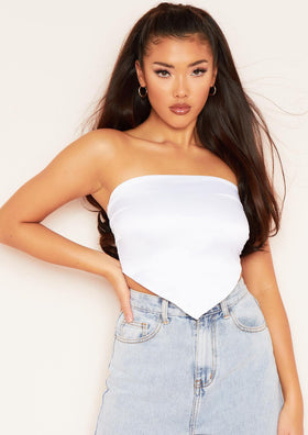 Layla White Satin Tie Back Bandana Crop Top Layla White Satin Tie Back Bandana Crop Top