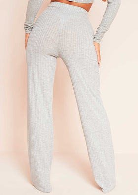 Aubrey Grey Mix & Match Ribbed Lounge Wide Leg Trousers Aubrey Grey Mix & Match Ribbed Lounge Wide Leg Trousers