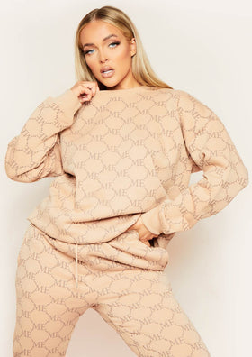 Anisha Beige Missy Empire Repeat Slogan Print Oversized Sweatshirt Anisha Beige Missy Empire Repeat Slogan Print Oversized Sweatshirt